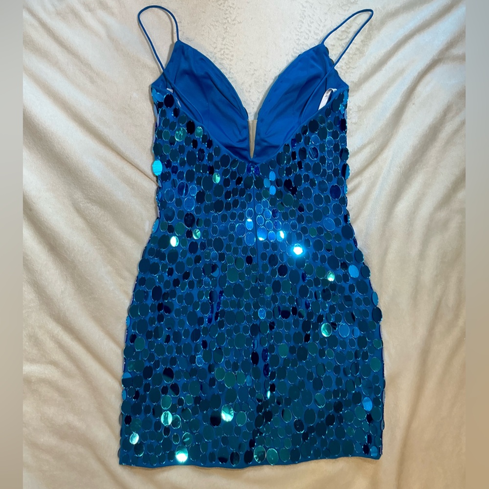 NEW Sherri Hill Style 55159 Blue Mirror Cocktail Dress women’s size 6 NWY - Picture 2 of 8